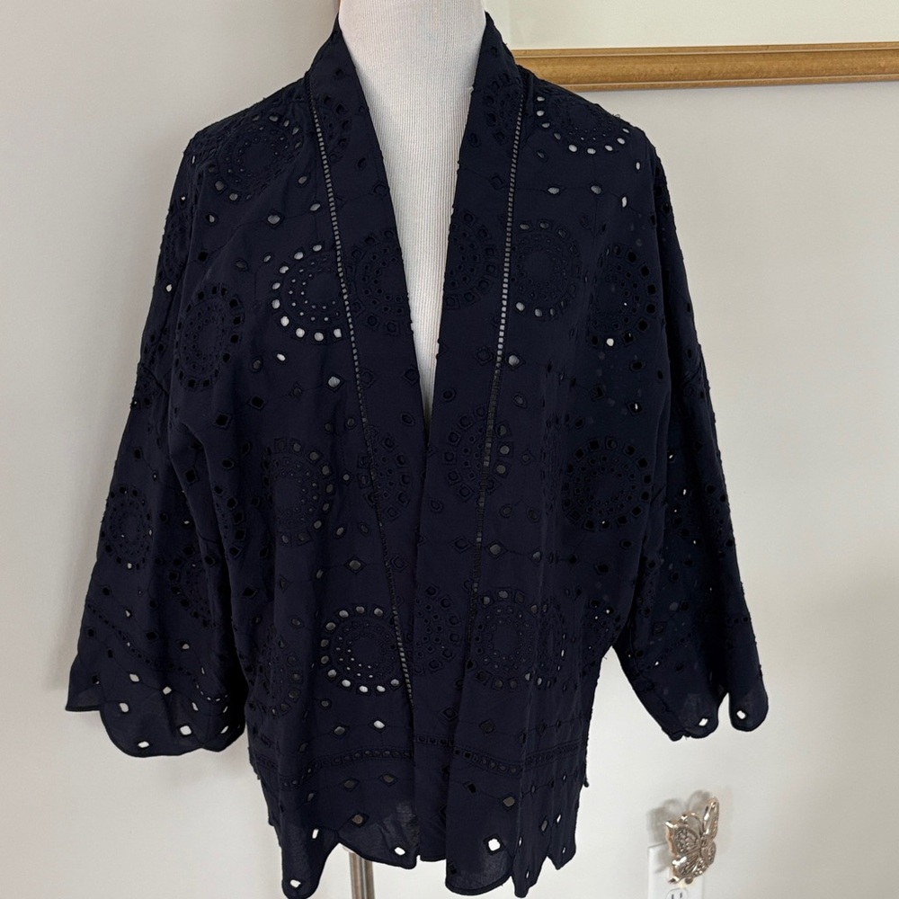 Chico's Navy Eyelet Jacket